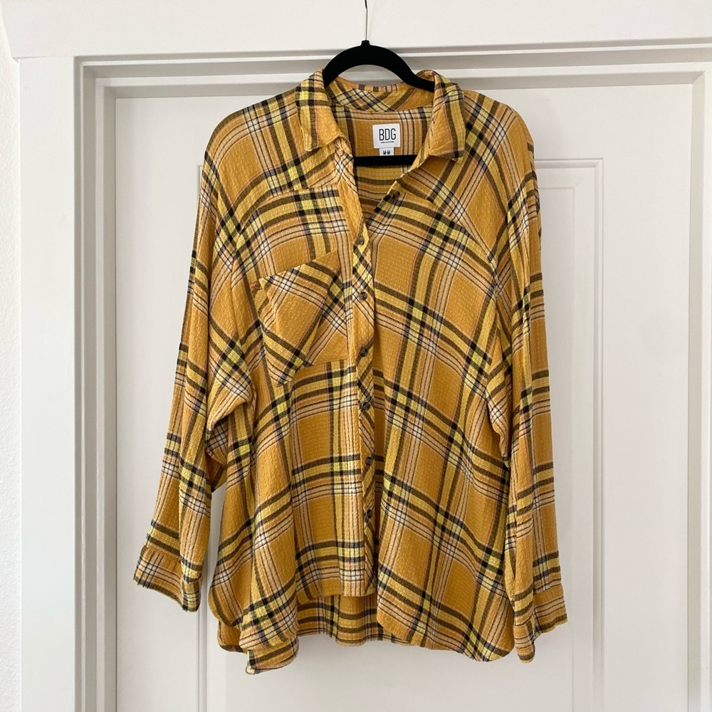 BDG Urban Outfitters Womens Yellow Plaid Button Down